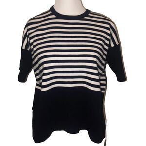 Vittadini‎ Sport Navy White Oversized Striped Knit Crop Top Cotton Nautical M